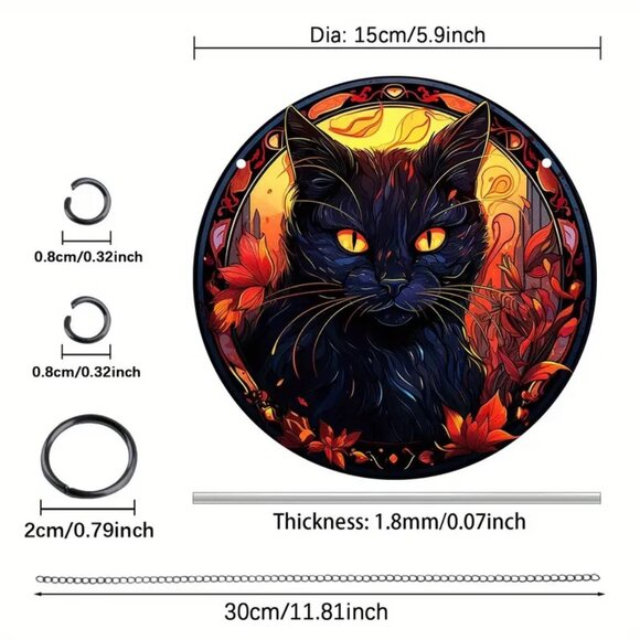 Black Cat Suncatcher Halloween Spider Web Scary Spooky Horror Hanging In/Outdoor - Picture 2 of 3